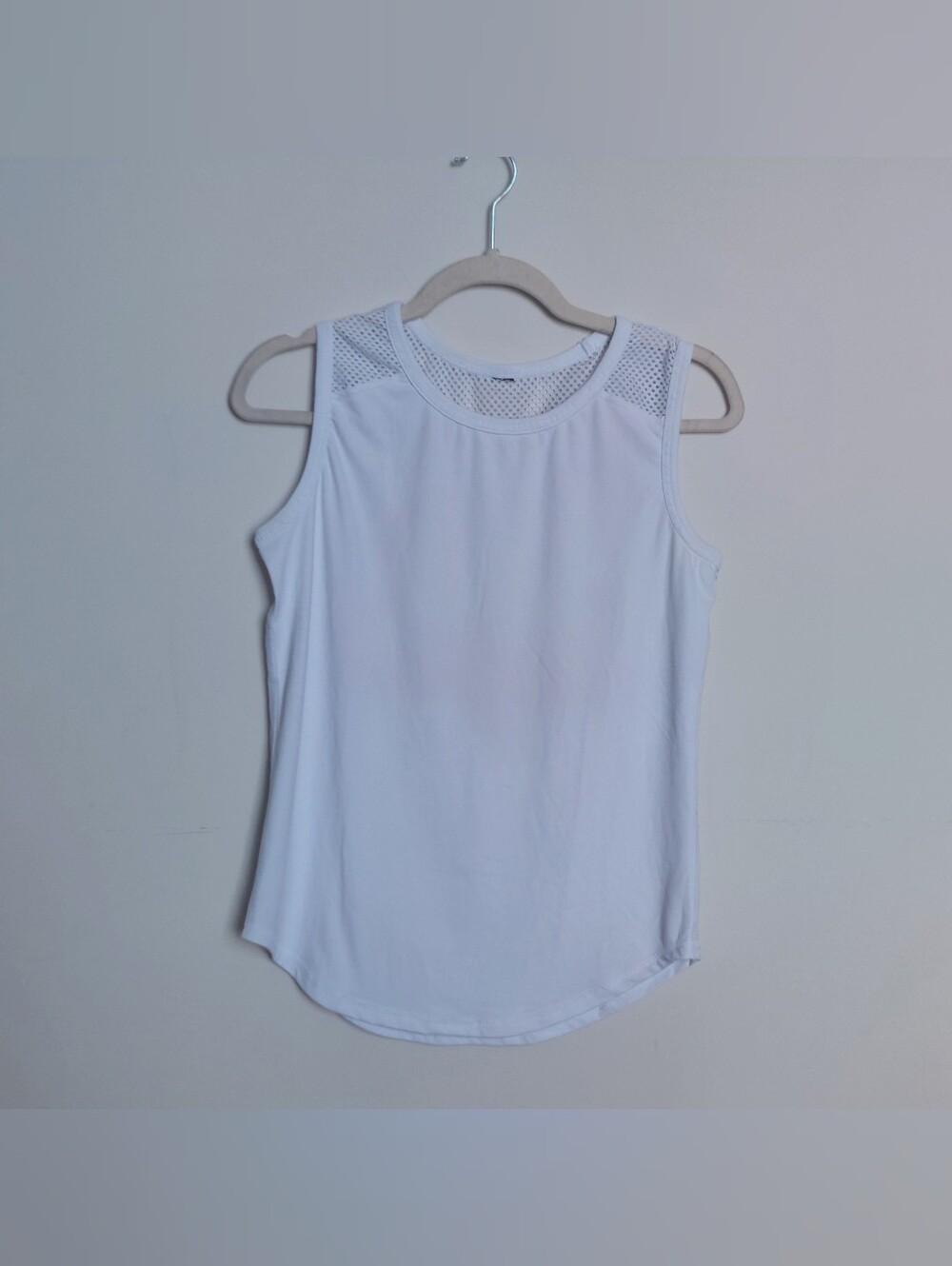 women's white mesh yoke sleeveless tank top